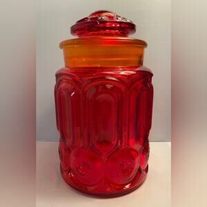 Vintage Moon‎ & Stars Amberina Large Red Canister with Lid